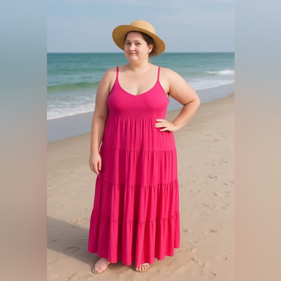 Brand New Plus Size Sleeveless Maxi Fuchsia Dress W/ Pockets Various - Picture 5 of 15